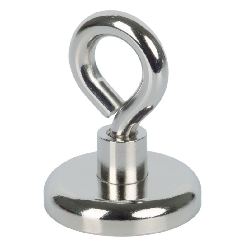 Suki Topfmagnet Neodym mit Öse Ø 32 x 44 mm, Gewindebuchse M6, silber