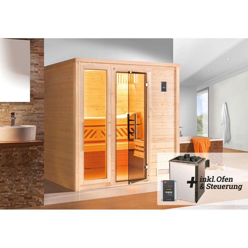 Weka  Premium Massivholz-Sauna Bergen Gr. 1 Sparset 7,5 kW OS