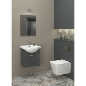 Gäste Waschbeckenunterschrank Mika, anthrazit, inkl. Keramikbecken, 2 Auszüge, B51cm Gäste Waschbeckenunterschrank Mika, anthrazit, inkl. Keramikbecken, 2 Auszüge, B51cm