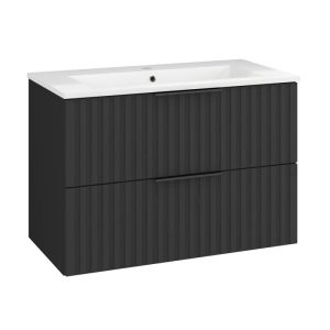 Waschtisch Amy, 80cm, Farbe: Matt-Schwarz, mit 2 Schubladen und Soft-Close-Funktion Waschtisch Amy, 80cm, Farbe: Matt-Schwarz, mit 2 Schubladen und Soft-Close-Funktion