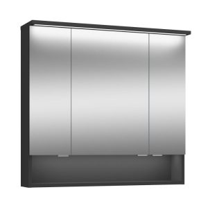 Spiegelschrank Amy, 80cm, schwarz matt, 3 Türen, 1 offenes Fach, LED-Kranz u. Unterbeleuchtung Spiegelschrank Amy, 80cm, schwarz matt, 3 Türen, 1 offenes Fach, LED-Kranz u. Unterbeleuchtung