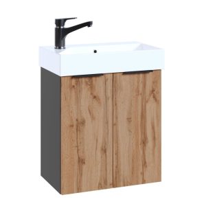 Waschbeckenunterschrank Mara, 55cm, Schwarz, 2 Türen, Soft-Close, inkl. Keramik-Becken Waschbeckenunterschrank Mara, 55cm, Schwarz, 2 Türen, Soft-Close, inkl. Keramik-Becken