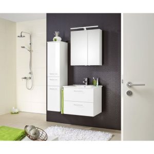 Badblock Bari Weiß Hochglanz – 65 cm Waschplatz mit LED-Spiegelschrank & Keramikbecken Badblock Bari Weiß Hochglanz – 65 cm Waschplatz mit LED-Spiegelschrank & Keramikbecken
