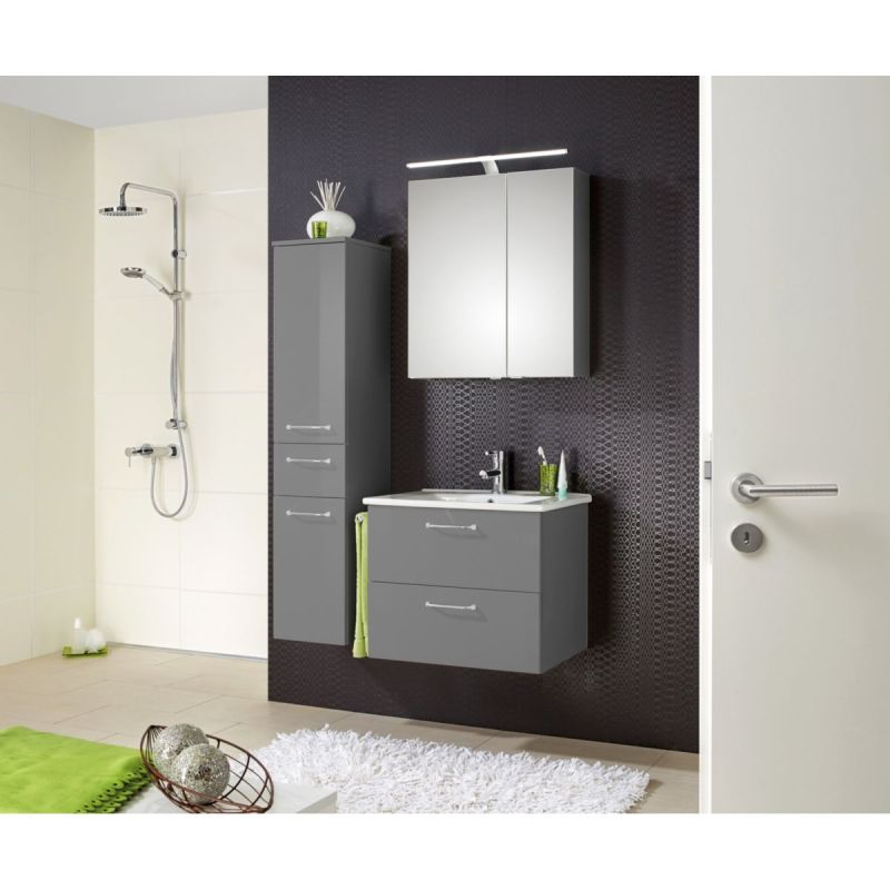 Badblock Bari quarzgrau matt bestehend aus LED-SPS+WBU inkl. Keramikbecken 65cm breit