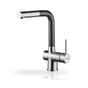 Pyramis Spültischarmatur „Capriccio Edelstahl“ massiv Fusion black L-Auslauf Pyramis Spültischarmatur „Capriccio Edelstahl“ massiv Fusion black L-Auslauf