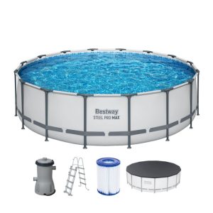 Bestway Steel Pro MAX™ Frame Pool Komplett-Set mit Filterpumpe Ø 457×122 cm, lichtgrau rund