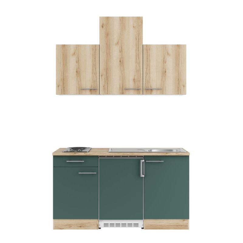 optifit Miniküche Livorno290 Savona405 150 x 226,8 x 60 cm Wildeiche Nachbildung Steingrün Wildeiche Nachbildung