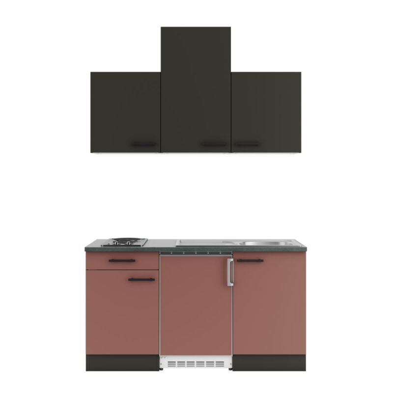 optifit Miniküche Madrid420 Nizza407 150 x 226,8 x 60 cm Anthrazit Matt Rostrot Anthrazit Matt