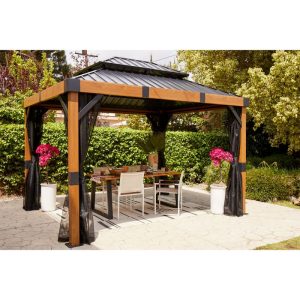 Sojag Pavillon Fontana 1012 inkl. Moskitonetz 298×364,3x310cm Holzoptik