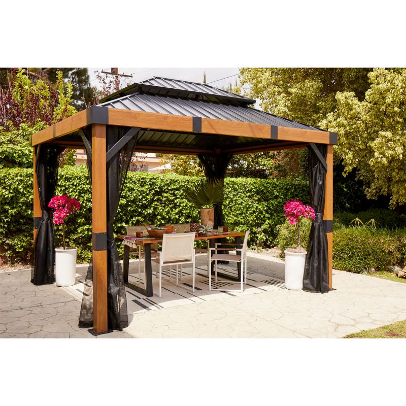 Sojag Pavillon Fontana 1012 inkl. Moskitonetz 298x364,3x310cm Holzoptik