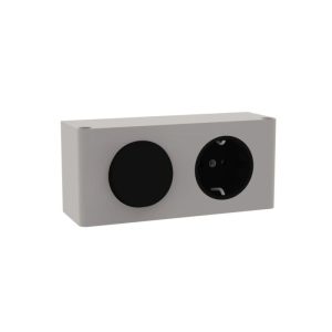 E-Box fuer HV-Leuchten Schalter+Steckdose BxHxT 139x62x45mm silber/schwarz + Klemme