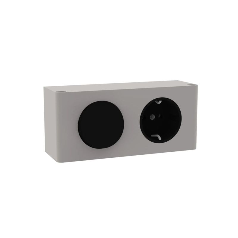 E-Box fuer HV-Leuchten Schalter+Steckdose BxHxT 139x62x45mm silber/schwarz + Klemme