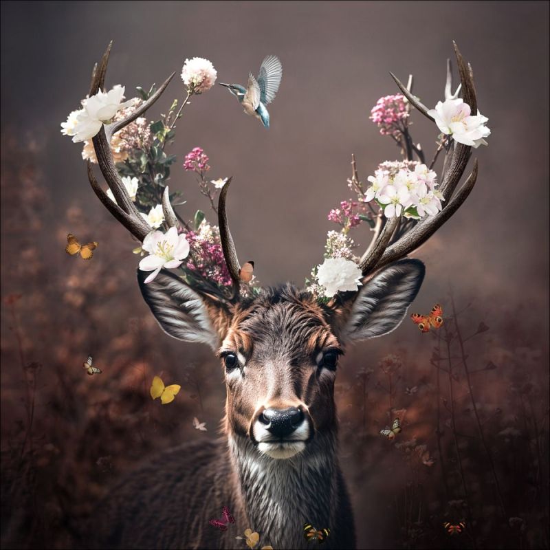 Pro-Art Leinwand Canvas Deer With Flowers 40x40 cm