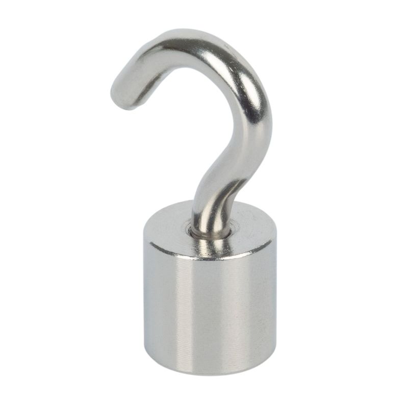Topfmagnet Neodym mit Schraubhaken M5 Ø 15 x 38 mm, silber