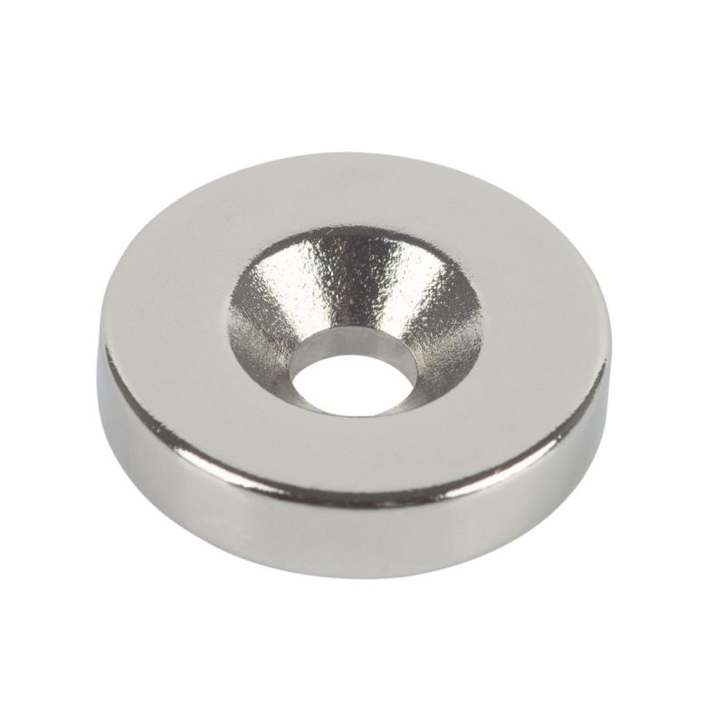 Magnet Neodym Ø 18 x 4mm, mit Senkbohrung Ø 4,5 mm, silber