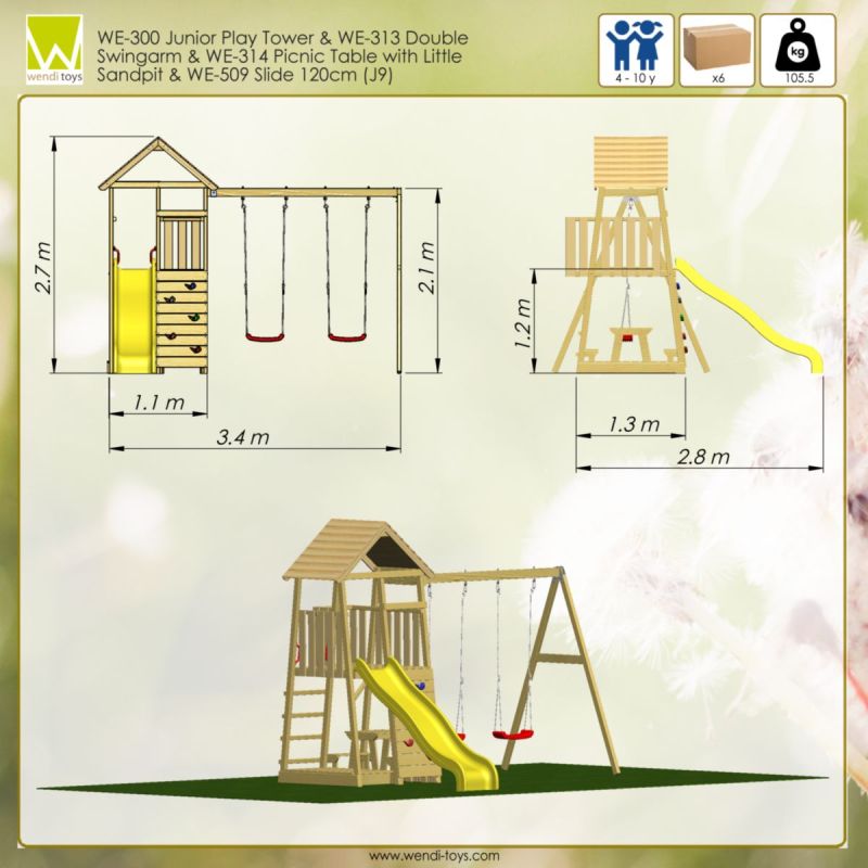 Wendi Toys Spielhaus Giraffe inkl. Rutsche, Kletterwand und Schaukel 280x340x270 cm