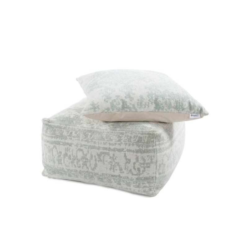 Pouf und Kissen Set Hocker Paramount 110 elfenbein mint 80x80cm