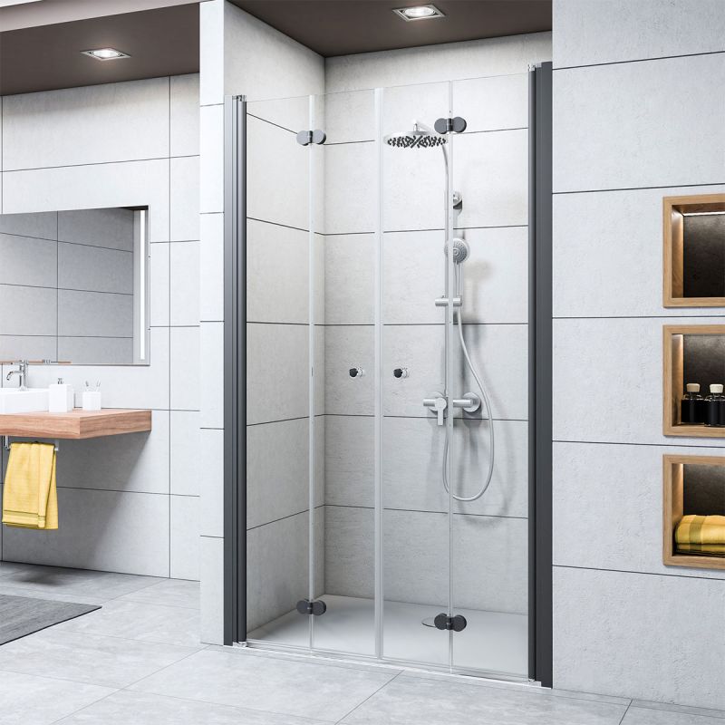 Breuer Seitenwand Elana 8 für Drehfalttür und Drehtür, Anschlag rechts, alu chromeffekt, Klarglas, 800 mm