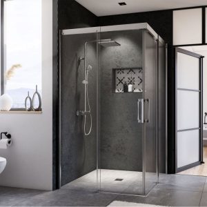 Breuer  Badewannenseitenwand Elana 8 für Drehtür + Drehfalttür, Anschlag links, alu chromeffekt, Klarglas, 800 mm