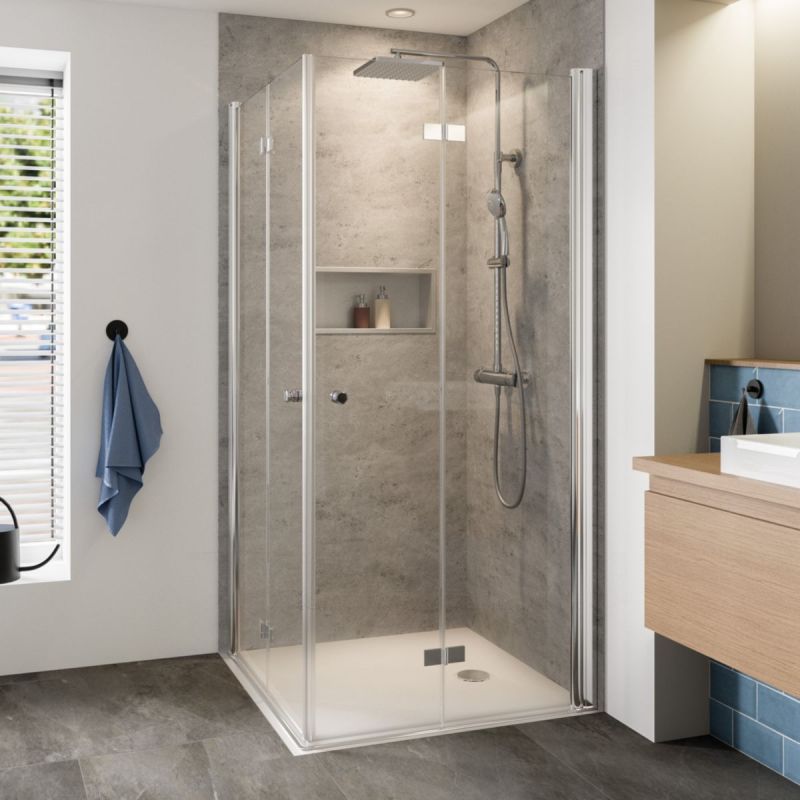 Breuer Eckeinstieg Elana 8, Drehfalttür, alu chromeffekt, Klarglas, 800/800 mm