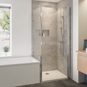 Breuer Badewannen Elana 8 für Drehtür + Drehfalttür, Anschlag links, alu chromeffekt, Klarglas, 900 mm