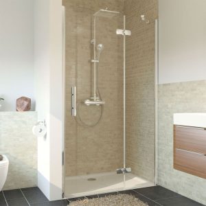 Breuer Drehtür Avanta mit Festteil für Nische, Anschlag rechts, alu chromeffekt, grau getönt, 800 mm Breuer Drehtür Avanta mit Festteil für Nische, Anschlag rechts, alu chromeffekt, grau getönt, 800 mm