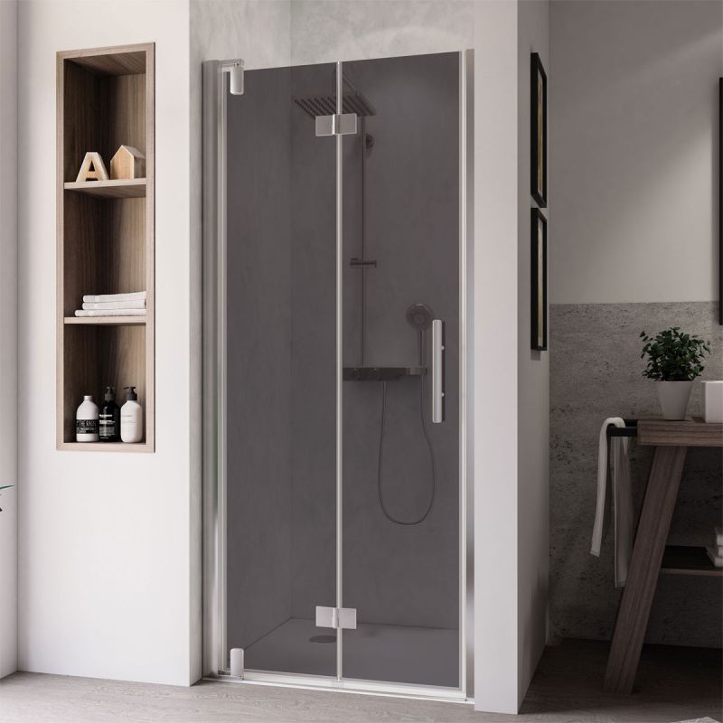 Breuer  Drehfalttür Europa Design für Nische, Anschlag links, alu chromeffekt, grau getönt, 1000 mm