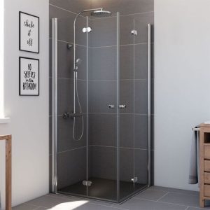 Breuer QUICK72 Eckeinstieg Elana Komfort Drehfalttür 4-teilig, alu silber matt, Klar inkl. CER, 800/800 mm Breuer QUICK72 Eckeinstieg Elana Komfort Drehfalttür 4-teilig, alu silber matt, Klar inkl. CER, 800/800 mm