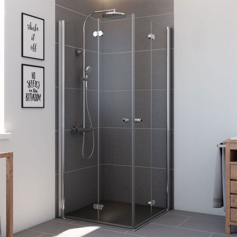 Breuer QUICK72 Eckeinstieg Elana Komfort Drehfalttür 4-teilig, alu silber matt, Klar inkl. CER, 800/800 mm