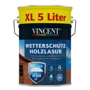 Vincent Wetterschutz-Holzlasur XL 5 Liter Eiche Vincent Wetterschutz-Holzlasur XL 5 Liter Eiche