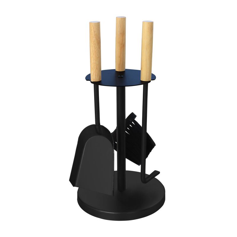 MyFireTool Kaminofenbesteck 3tlg., Farbe: Schwarz, Pulverbeschichtet, Holzgriffe