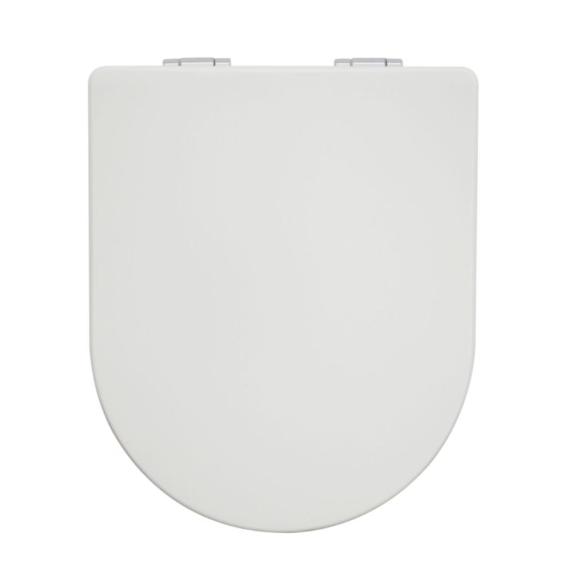 Valblue WC-Sitz Delta weiss D-Form, MDF-Holzkern, Absenkautomatik, Metallsch. verchromt