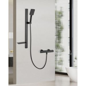 Valblue Brausestangen-Set Hilo Schwarz Slim-Design mit Ablage Handbrause 3S