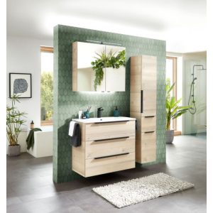 Badmöbel-Set Lucano Pinie Polar – 81 cm Waschplatz mit LED-Spiegelschrank & Keramikbecken Badmöbel-Set Lucano Pinie Polar – 81 cm Waschplatz mit LED-Spiegelschrank & Keramikbecken