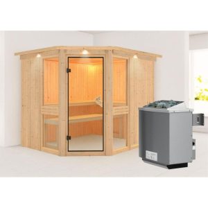 Karibu Amelia 3 Eckeinstieg 9 kW Ofen integr Strg mit Kranz