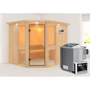 Karibu Amelia 3 Eckeinstieg 9 kW Ofen Bio externe Strg mit Kranz