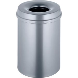 Abfallsammler, für den Innen- & Außenbereich, Volumen 15 l, selbstlöschender Deckel, Ø 255 x H 300 mm, Metall, silber/silber Abfallsammler, für den Innen- & Außenbereich, Volumen 15 l, selbstlöschender Deckel, Ø 255 x H 300 mm, Metall, silber/silber