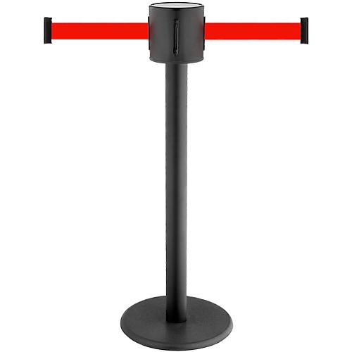 Absperrpfosten GLAD 28, L 350 x B 350 x H 1000 mm, Doppel-Gurtband, Gurtauszug 2 x 4 m, schwarz