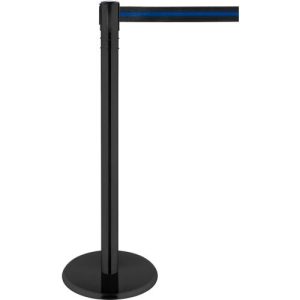 Absperrpfosten, Kopf um 360° drehbar, Gurt bis 2,3 m ausziehbar, Gurtkassette & Bremse, L 1000 mm, Metall, Gurt schwarz-blau Absperrpfosten, Kopf um 360° drehbar, Gurt bis 2,3 m ausziehbar, Gurtkassette & Bremse, L 1000 mm, Metall, Gurt schwarz-blau