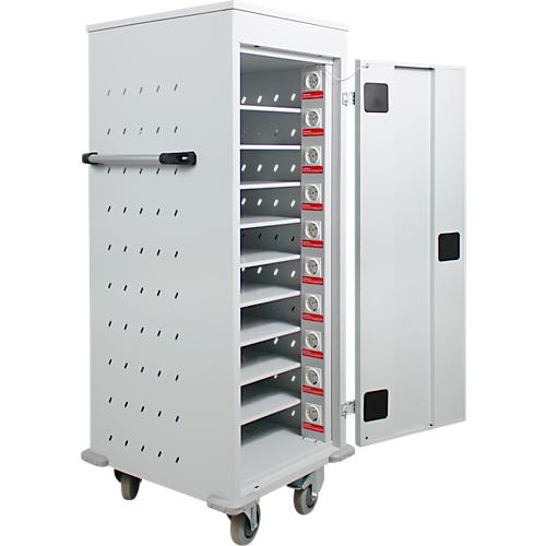 ADB Laptopwagen, 10 Fächer, Stromversorgung, Zylinderschloss, B 530 x T 500 x H 1250 mm, lichtgrau RAL 7035