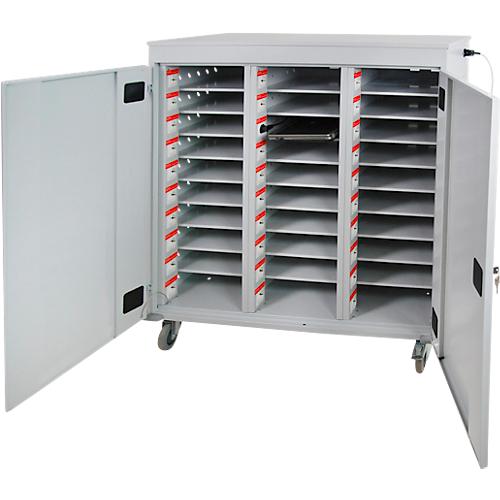ADB Laptopwagen, 30 Fächer, Stromversorgung, belüftet, Zylinderschloss, 107 kg, B 1200 x T 500 x H 1250, lichtgrau RAL 7035