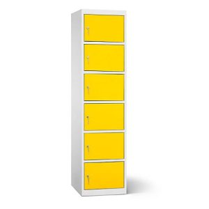 Akku Ladeschrank, 6 Abteile mit Zylinderschloss, Stahlblech lichtgrau RAL 7035/verkehrsgelb RAL 1023 Akku Ladeschrank, 6 Abteile mit Zylinderschloss, Stahlblech lichtgrau RAL 7035/verkehrsgelb RAL 1023