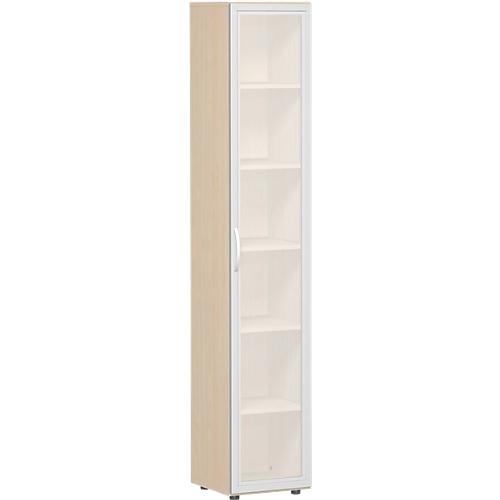 Aktenschrank ALICANTE, 6 Ordnerhöhen, 5 Böden, Glastür rechts, B 400 x T 400 x H 2160 mm, Ahorn-Dekor