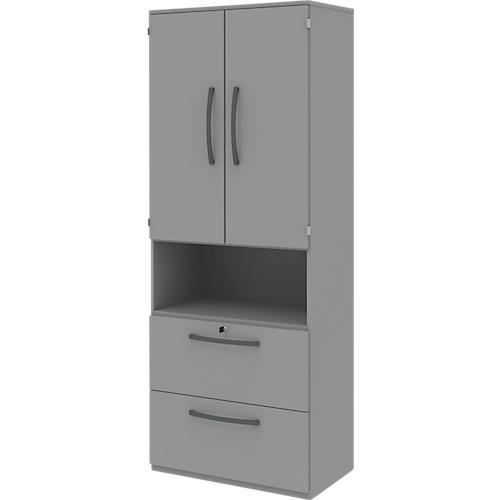 Aktenschrank BARI, 6 OH, 2 Türen, 2 Hängeregister, Zentralverriegelung, B 819 x T 430 x H 2174 mm, mittelgrau/mittelgrau