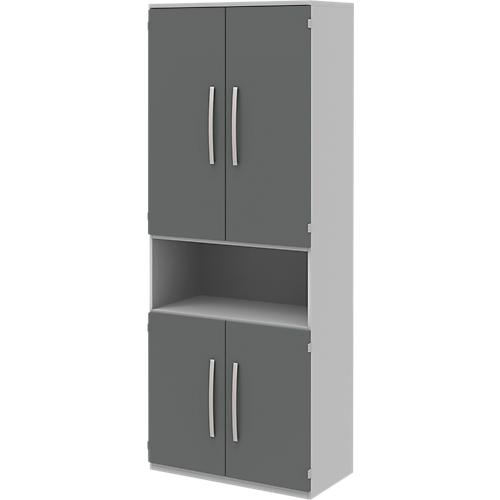 Aktenschrank BARI, 6 OH, 3 Böden, 1 offenes Fach, B 819 x T 430 x H 2174 mm, hellgrau/anthrazit