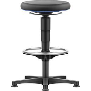 Allround Hocker Bimos, sitzhöhenverstellbar 560-810 mm, mit Gleiter & Fußring, PU-Schaumbezug, abwaschbar, extrem robust, Farbring blau Allround Hocker Bimos, sitzhöhenverstellbar 560-810 mm, mit Gleiter & Fußring, PU-Schaumbezug, abwaschbar, extrem robust, Farbring blau
