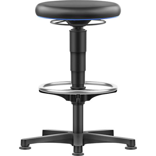 Allround Hocker Bimos, sitzhöhenverstellbar, mit Gleiter & Fußring, Kunstlederbezug, abwaschbar, unempfindlich gegen Öle & Desinfektionsmittel, Farbring blau