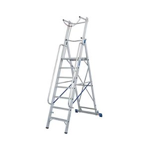 Alu-Stufen-Stehleiter, mit großer Standplattform, mit Sicherheitsbügel und Kette, 4 Stufen Alu-Stufen-Stehleiter, mit großer Standplattform, mit Sicherheitsbügel und Kette, 4 Stufen