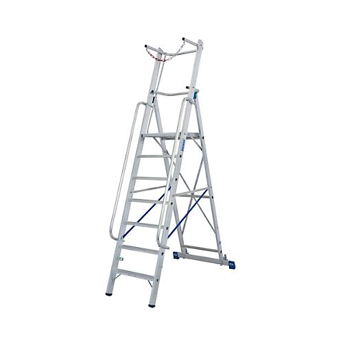 Alu-Stufen-Stehleiter, mit großer Standplattform, mit Sicherheitsbügel und Kette, 7 Stufen