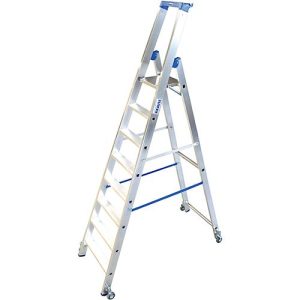 Alu-Stufenstehleiter, fahrbar, 8 Stufen Alu-Stufenstehleiter, fahrbar, 8 Stufen